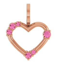 88732 Pendant Set 14K Rose Round Natural Pink Sapphire Natural Pink Sapphire Polished Natural Pink Sapphire Heart Pendant
