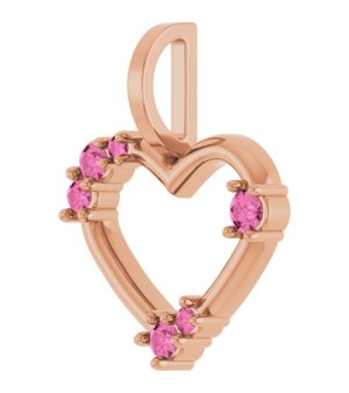 88732 Pendant Set 14K Rose Round Natural Pink Sapphire Natural Pink Sapphire Polished Natural Pink Sapphire Heart Pendant