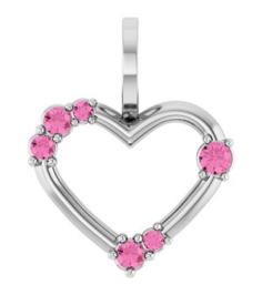 88732 Pendant Set Sterling Silver Round Natural Pink Sapphire Natural Pink Sapphire Polished Natural Pink Sapphire Heart Pendant