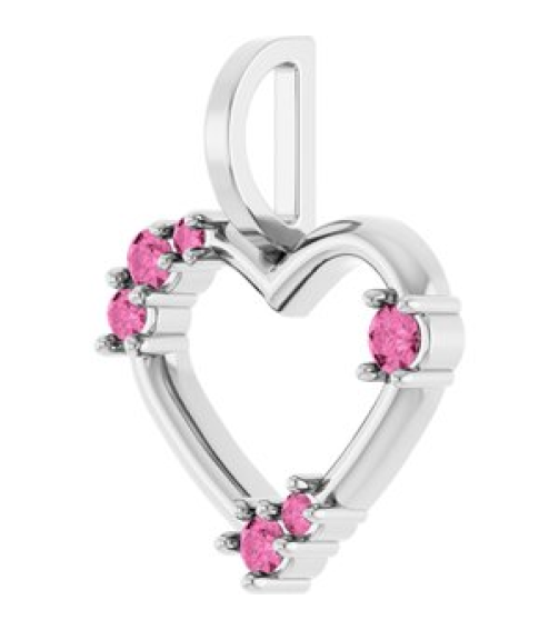 88732 Pendant Set Sterling Silver Round Natural Pink Sapphire Natural Pink Sapphire Polished Natural Pink Sapphire Heart Pendant