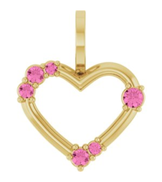 88732 Pendant Set 14K Yellow Round Natural Pink Sapphire Natural Pink Sapphire Polished Natural Pink Sapphire Heart Pendant