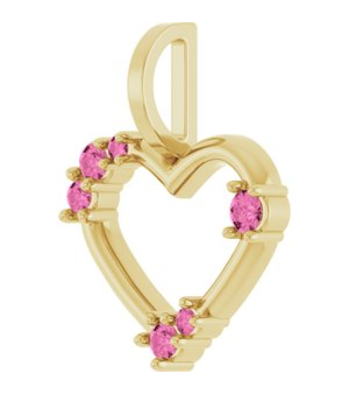 88732 Pendant Set 14K Yellow Round Natural Pink Sapphire Natural Pink Sapphire Polished Natural Pink Sapphire Heart Pendant