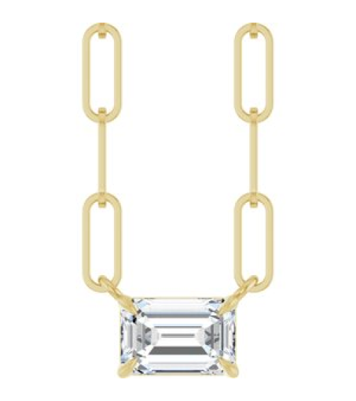 88547 Necklace Set 14K Yellow Emerald Lab-Grown Diamond 6 X 4Mm 58 Ct Vs, Fg 16 In Polished 58 Ct Lab-Grown Diamond Solitaire Claw Prong Necklace