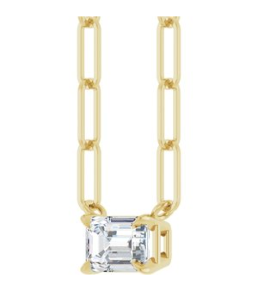 88547 Necklace Set 14K Yellow Emerald Lab-Grown Diamond 6 X 4Mm 58 Ct Vs, Fg 16 In Polished 58 Ct Lab-Grown Diamond Solitaire Claw Prong Necklace