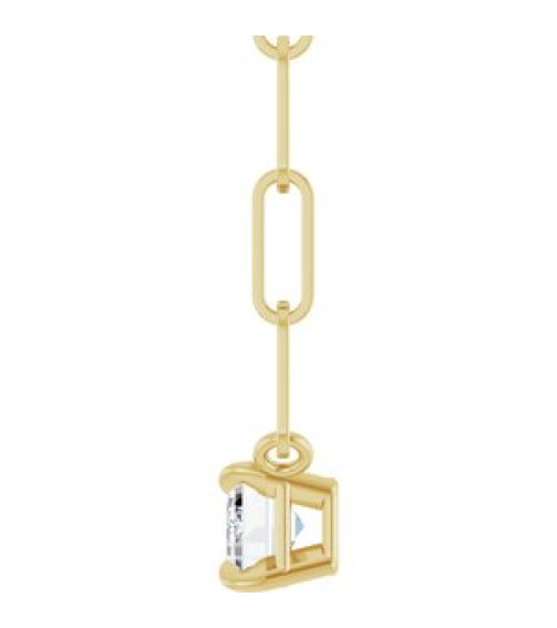 88547 Necklace Set 14K Yellow Emerald Lab-Grown Diamond 6 X 4Mm 58 Ct Vs, Fg 16 In Polished 58 Ct Lab-Grown Diamond Solitaire Claw Prong Necklace