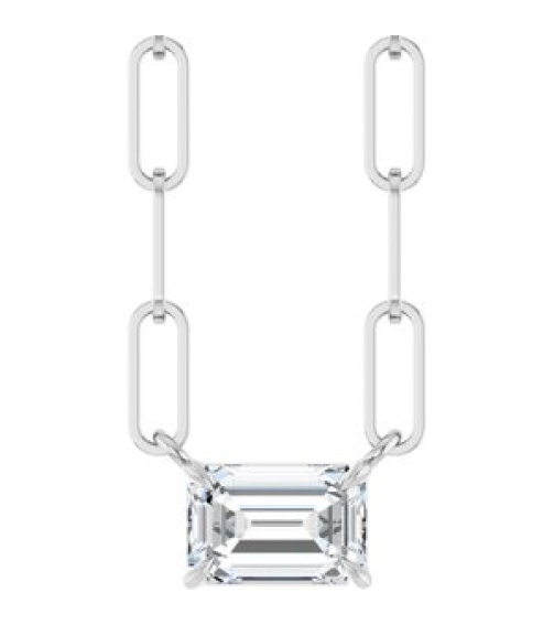 88547 Necklace Set 14K White Emerald Lab-Grown Diamond 6 X 4Mm 58 Ct Vs, Fg 16 In Polished 58 Ct Lab-Grown Diamond Solitaire Claw Prong Necklace