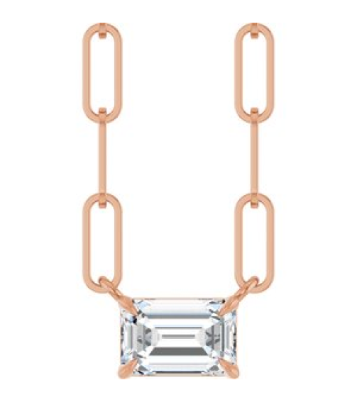 88547 Necklace Set 14K Rose Emerald Lab-Grown Diamond 6 X 4Mm 58 Ct Vs, Fg 16 In Polished 58 Ct Lab-Grown Diamond Solitaire Claw Prong Necklace