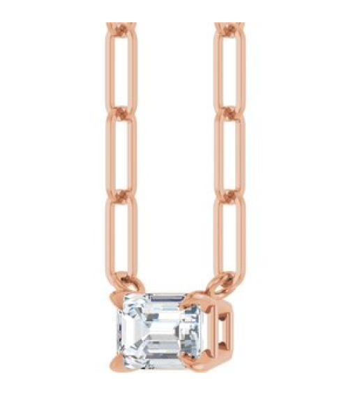 88547 Necklace Set 14K Rose Emerald Lab-Grown Diamond 6 X 4Mm 58 Ct Vs, Fg 16 In Polished 58 Ct Lab-Grown Diamond Solitaire Claw Prong Necklace