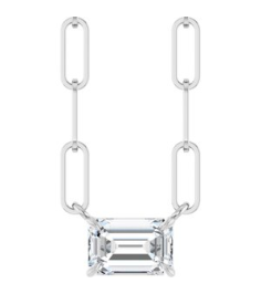 88547 Necklace Set Sterling Silver Emerald Lab-Grown Diamond 6 X 4Mm 58 Ct Vs, Fg 16 In Polished 58 Ct Lab-Grown Diamond Solitaire Claw Prong Necklace