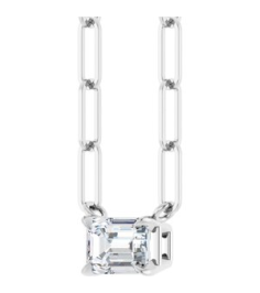 88547 Necklace Set Sterling Silver Emerald Lab-Grown Diamond 6 X 4Mm 58 Ct Vs, Fg 16 In Polished 58 Ct Lab-Grown Diamond Solitaire Claw Prong Necklace