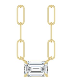 88547 Necklace Set 14K Yellow Emerald Lab-Grown Diamond 6 X 4Mm 58 Ct Vs, Fg 18 In Polished 58 Ct Lab-Grown Diamond Solitaire Claw Prong Necklace