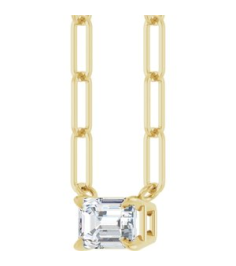 88547 Necklace Set 14K Yellow Emerald Lab-Grown Diamond 6 X 4Mm 58 Ct Vs, Fg 18 In Polished 58 Ct Lab-Grown Diamond Solitaire Claw Prong Necklace
