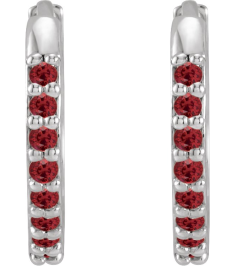 87382 Earring Set 14K White 12.5 Mm 1.6 Mm Lab-Grown Ruby Round 1.3 Mm Pair Hinged Polished Lab-Grown Ruby Hinged Hoop Earrings