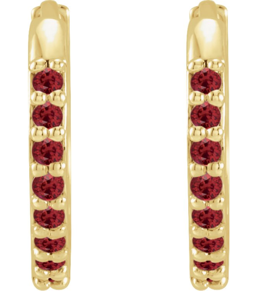 87382 Earring Set 14K Yellow 12.5 Mm 1.6 Mm Lab-Grown Ruby Round 1.3 Mm Pair Hinged Polished Lab-Grown Ruby Hinged Hoop Earrings