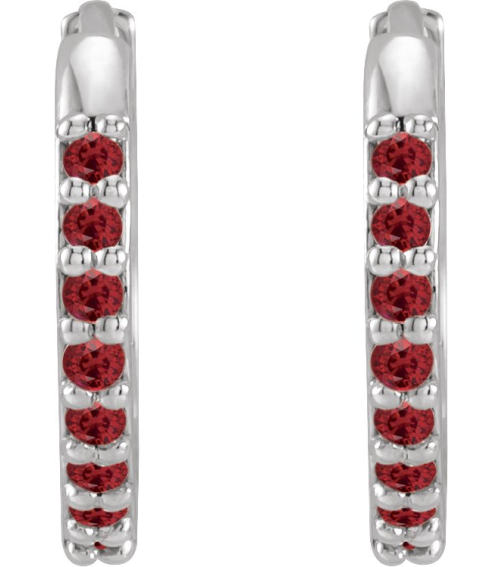87382 Earring Set Sterling Silver 12.5 Mm 1.6 Mm Lab-Grown Ruby Round 1.3 Mm Pair Hinged Polished Lab-Grown Ruby Hinged Hoop Earrings