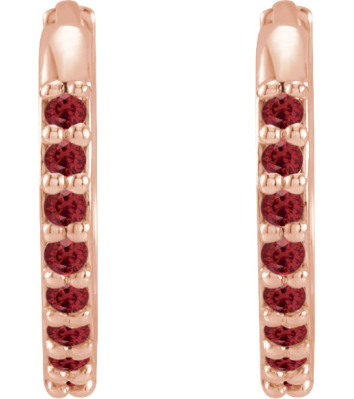87382 Earring Set 14K Rose 12.5 Mm 1.6 Mm Lab-Grown Ruby Round 1.3 Mm Pair Hinged Polished Lab-Grown Ruby Hinged Hoop Earrings