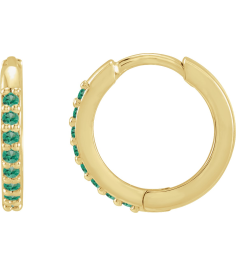 87382 Earring Set 14K Yellow 12.5 Mm 1.6 Mm Lab-Grown Emerald Round 1.3 Mm Pair Hinged Polished Lab-Grown Emerald Hinged Hoop Earrings