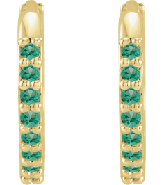 87382 Earring Set 14K Yellow 12.5 Mm 1.6 Mm Lab-Grown Emerald Round 1.3 Mm Pair Hinged Polished Lab-Grown Emerald Hinged Hoop Earrings