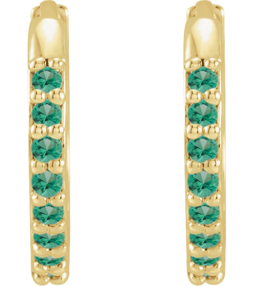 87382 Earring Set 14K Yellow 12.5 Mm 1.6 Mm Lab-Grown Emerald Round 1.3 Mm Pair Hinged Polished Lab-Grown Emerald Hinged Hoop Earrings
