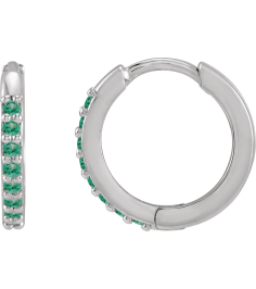 87382 Earring Set Platinum 12.5 Mm 1.6 Mm Lab-Grown Emerald Round 1.3 Mm Pair Hinged Polished Lab-Grown Emerald Hinged Hoop Earrings