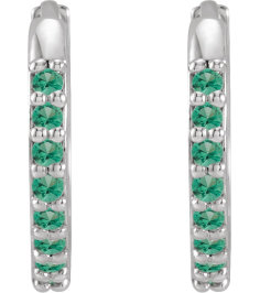 87382 Earring Set Platinum 12.5 Mm 1.6 Mm Lab-Grown Emerald Round 1.3 Mm Pair Hinged Polished Lab-Grown Emerald Hinged Hoop Earrings