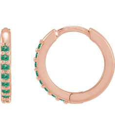 87382 Earring Set 14K Rose 12.5 Mm 1.6 Mm Lab-Grown Emerald Round 1.3 Mm Pair Hinged Polished Lab-Grown Emerald Hinged Hoop Earrings