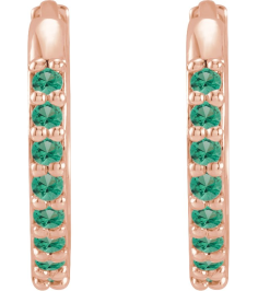 87382 Earring Set 14K Rose 12.5 Mm 1.6 Mm Lab-Grown Emerald Round 1.3 Mm Pair Hinged Polished Lab-Grown Emerald Hinged Hoop Earrings