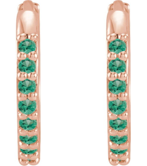 87382 Earring Set 14K Rose 12.5 Mm 1.6 Mm Lab-Grown Emerald Round 1.3 Mm Pair Hinged Polished Lab-Grown Emerald Hinged Hoop Earrings