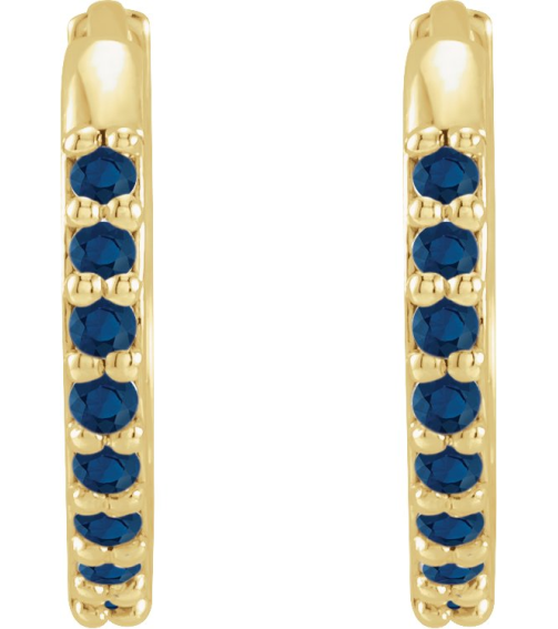 87382 Earring Set 14K Yellow 12.5 Mm 1.6 Mm Lab-Grown Blue Sapphire Round 1.3 Mm Pair Hinged Polished Lab-Grown Blue Sapphire Hinged Hoop Earrings