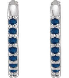 87382 Earring Set Platinum 12.5 Mm 1.6 Mm Lab-Grown Blue Sapphire Round 1.3 Mm Pair Hinged Polished Lab-Grown Blue Sapphire Hinged Hoop Earrings