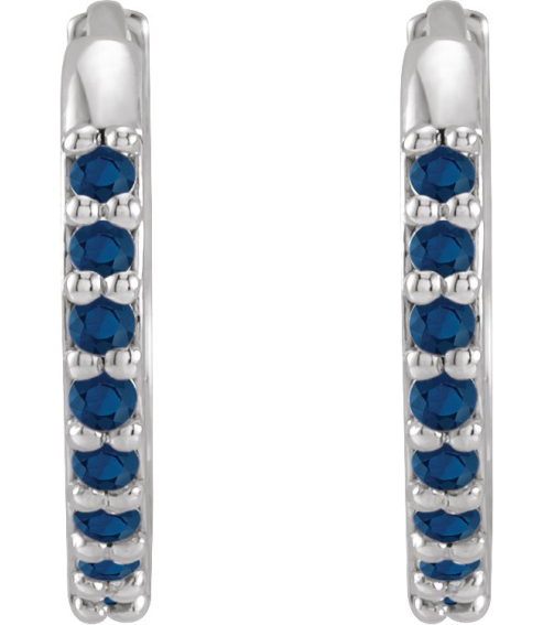 87382 Earring Set Platinum 12.5 Mm 1.6 Mm Lab-Grown Blue Sapphire Round 1.3 Mm Pair Hinged Polished Lab-Grown Blue Sapphire Hinged Hoop Earrings