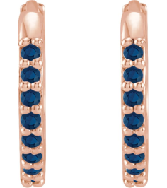 87382 Earring Set 14K Rose 12.5 Mm 1.6 Mm Lab-Grown Blue Sapphire Round 1.3 Mm Pair Hinged Polished Lab-Grown Blue Sapphire Hinged Hoop Earrings