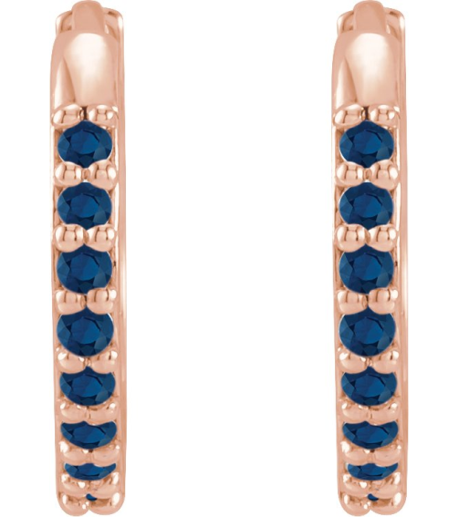 87382 Earring Set 14K Rose 12.5 Mm 1.6 Mm Lab-Grown Blue Sapphire Round 1.3 Mm Pair Hinged Polished Lab-Grown Blue Sapphire Hinged Hoop Earrings