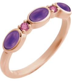 72478 Ring Set 14K Rose Natural Amethyst Oval 5 X 3 Mm Natural Pink Tourmaline Polished Natural Amethyst Cabochon And Natural Pink Tourmaline Stackable Ring