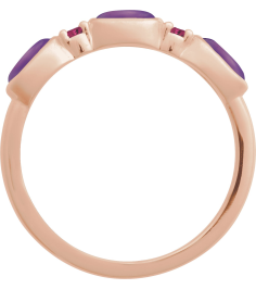 72478 Ring Set 14K Rose Natural Amethyst Oval 5 X 3 Mm Natural Pink Tourmaline Polished Natural Amethyst Cabochon And Natural Pink Tourmaline Stackable Ring