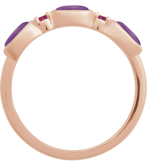 72478 Ring Set 14K Rose Natural Amethyst Oval 5 X 3 Mm Natural Pink Tourmaline Polished Natural Amethyst Cabochon And Natural Pink Tourmaline Stackable Ring