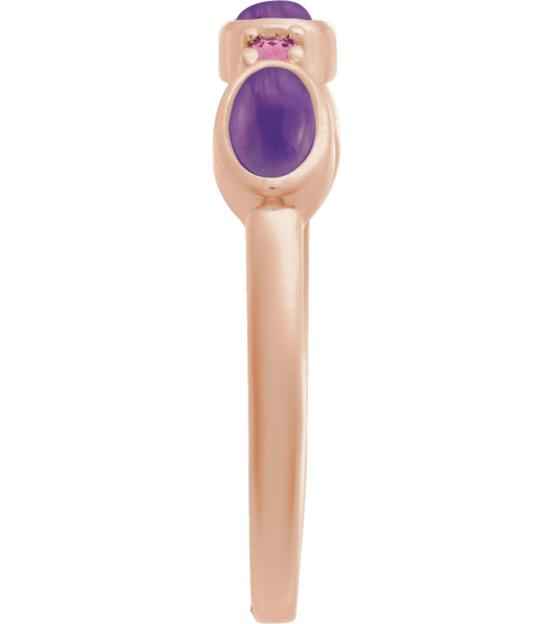 72478 Ring Set 14K Rose Natural Amethyst Oval 5 X 3 Mm Natural Pink Tourmaline Polished Natural Amethyst Cabochon And Natural Pink Tourmaline Stackable Ring