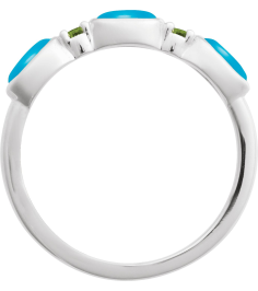 72478 Ring Set Sterling Silver Natural Turquoise Oval 5 X 3 Mm Natural Peridot Polished Natural Turquoise Cabochon And Natural Peridot Stackable Ring