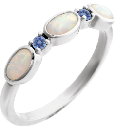 72478 Ring Set Platinum Lab-Grown White Opal Oval 5 X 3 Mm Natural Tanzanite Polished Lab-Grown White Opal Cabochon And Natural Tanzanite Stackable Ring