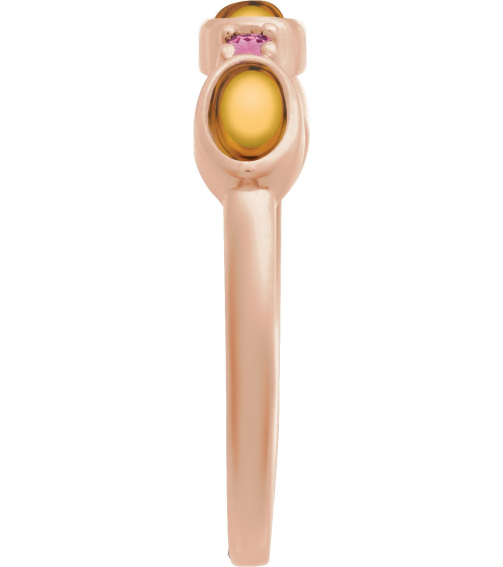 72478 Ring Set 14K Rose Natural Citrine Oval 5 X 3 Mm Natural Pink Tourmaline Polished Natural Citrine Cabochon And Natural Pink Tourmaline Stackable Ring