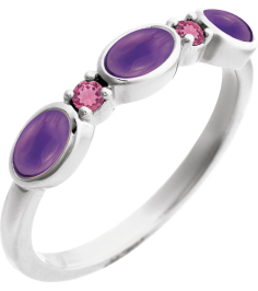 72478 Ring Set Platinum Natural Amethyst Oval 5 X 3 Mm Natural Pink Tourmaline Polished Natural Amethyst Cabochon And Natural Pink Tourmaline Stackable Ring