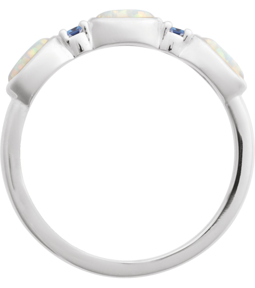 72478 Ring Set Sterling Silver Lab-Grown White Opal Oval 5 X 3 Mm Natural Tanzanite Polished Lab-Grown White Opal Cabochon And Natural Tanzanite Stackable Ring