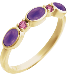 72478 Ring Set 14K Yellow Natural Amethyst Oval 5 X 3 Mm Natural Pink Tourmaline Polished Natural Amethyst Cabochon And Natural Pink Tourmaline Stackable Ring