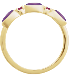 72478 Ring Set 14K Yellow Natural Amethyst Oval 5 X 3 Mm Natural Pink Tourmaline Polished Natural Amethyst Cabochon And Natural Pink Tourmaline Stackable Ring