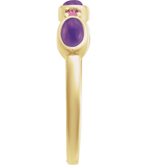 72478 Ring Set 14K Yellow Natural Amethyst Oval 5 X 3 Mm Natural Pink Tourmaline Polished Natural Amethyst Cabochon And Natural Pink Tourmaline Stackable Ring