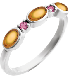 72478 Ring Set Platinum Natural Citrine Oval 5 X 3 Mm Natural Pink Tourmaline Polished Natural Citrine Cabochon And Natural Pink Tourmaline Stackable Ring