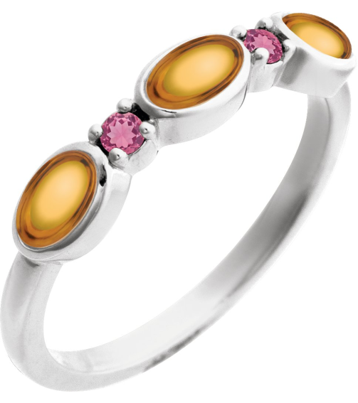 72478 Ring Set Platinum Natural Citrine Oval 5 X 3 Mm Natural Pink Tourmaline Polished Natural Citrine Cabochon And Natural Pink Tourmaline Stackable Ring