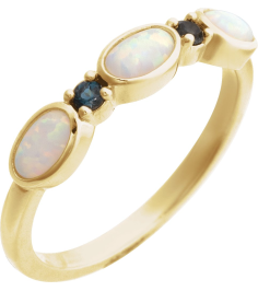 72478 Ring Set 14K Yellow Lab-Grown White Opal Oval 5 X 3 Mm Natural London Blue Topaz Polished Lab-Grown White Opal Cabochon And Natural London Blue Topaz Stackable Ring