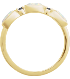 72478 Ring Set 14K Yellow Lab-Grown White Opal Oval 5 X 3 Mm Natural London Blue Topaz Polished Lab-Grown White Opal Cabochon And Natural London Blue Topaz Stackable Ring