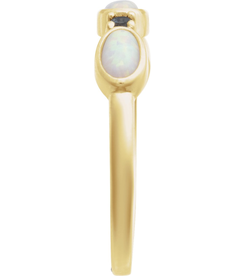 72478 Ring Set 14K Yellow Lab-Grown White Opal Oval 5 X 3 Mm Natural London Blue Topaz Polished Lab-Grown White Opal Cabochon And Natural London Blue Topaz Stackable Ring